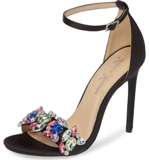 Irma Industrial-grade Satin Crystal High Lorraine Heel Open Lauren Sandals Black Member-exclusive Toe Rhinestone