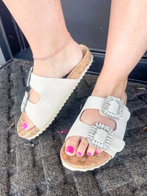Jamie Rhinestone Slide Sandal - Stone