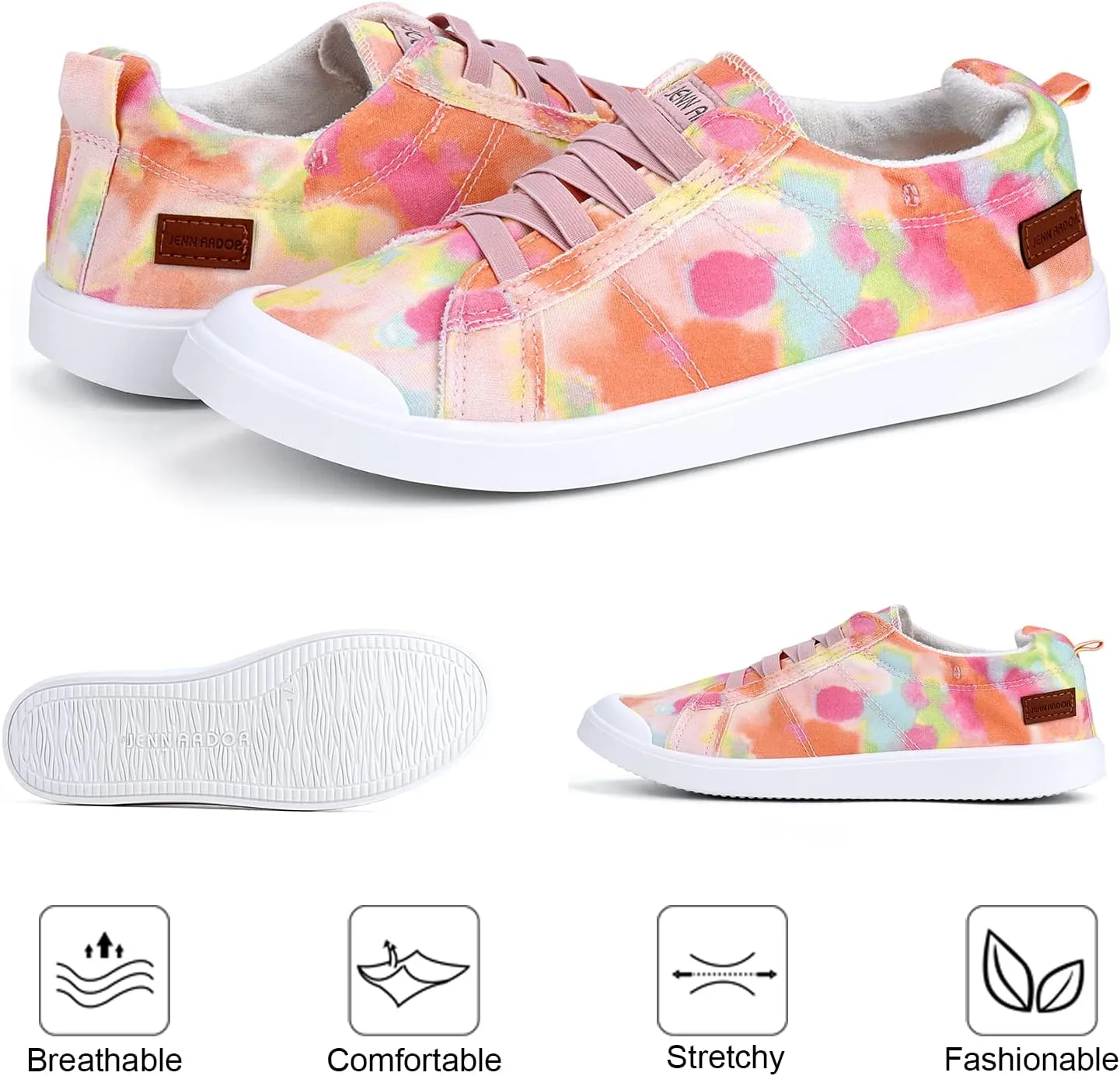 JENN ARDOR Women's Canvas Sneaker Slip-ons Loafers Shoes for Womens Fashion Casual Canvas Round Toe Soft Comfortable Walking Flats