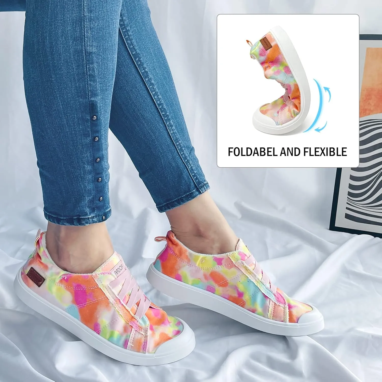 JENN ARDOR Women's Canvas Sneaker Slip-ons Loafers Shoes for Womens Fashion Casual Canvas Round Toe Soft Comfortable Walking Flats