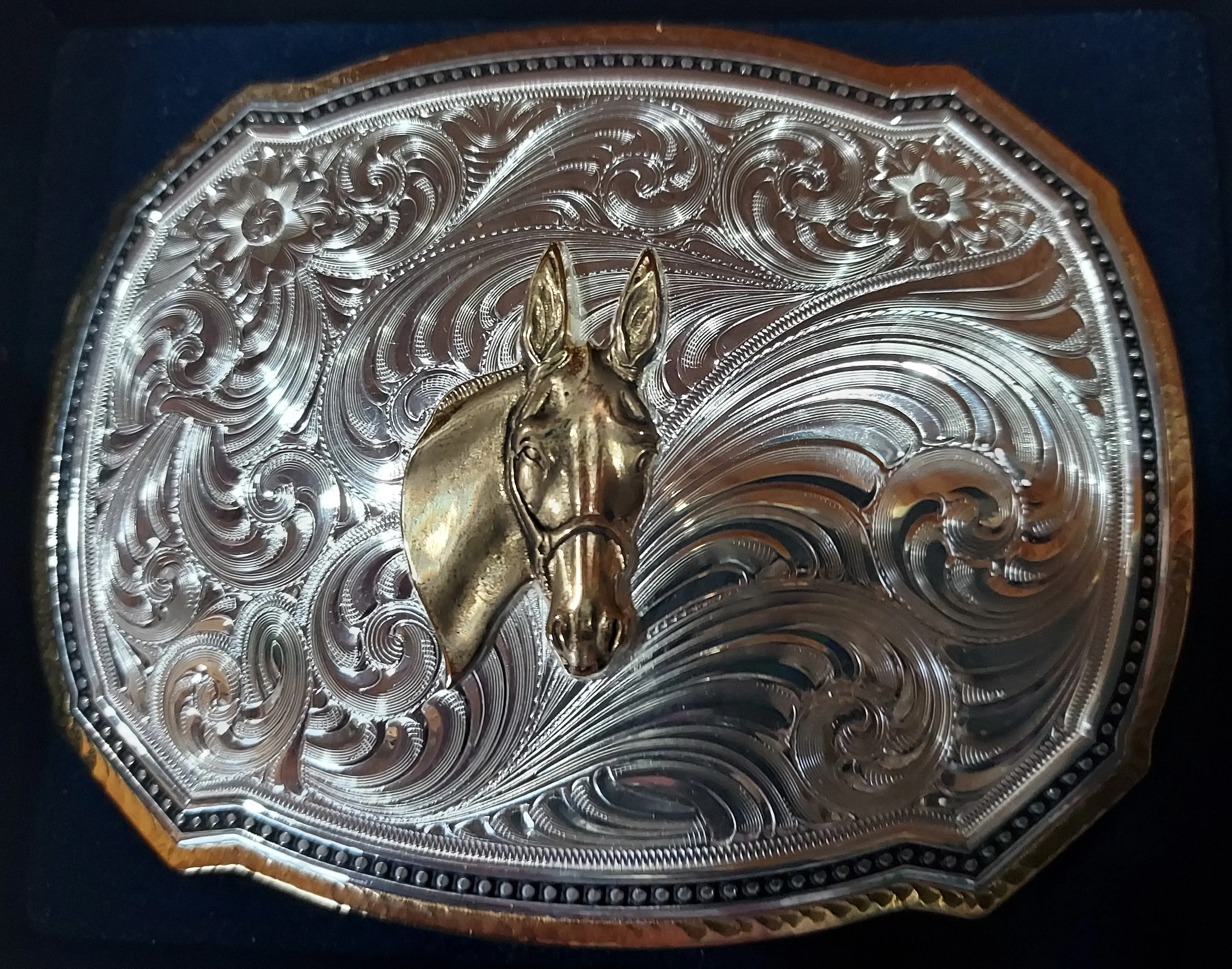 Jewelry - Montana Silversmiths - Buckle Mule Head - Swirl background