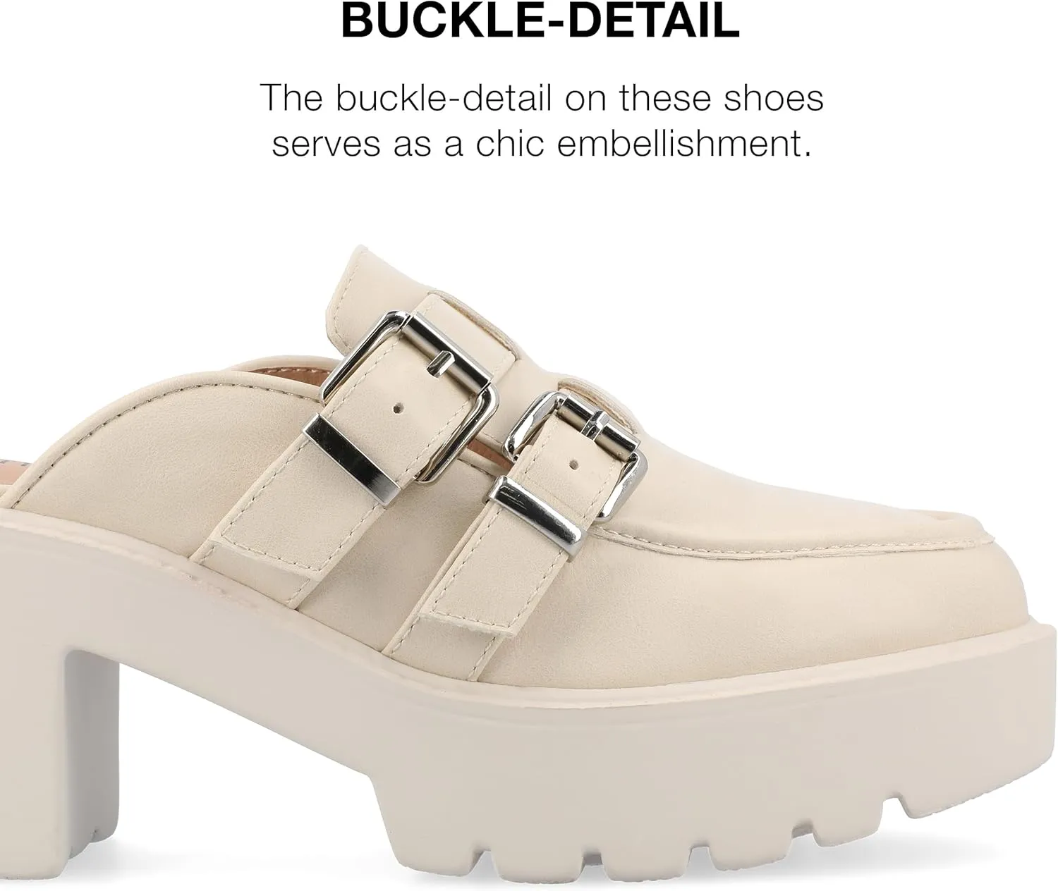 Journee Womens Light Weight Platform Mule Slip On Almond Toe Block Heel Buckle Brydie Comfort Foam Pumps