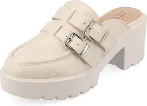 Journee Womens Light Weight Platform Mule Slip On Almond Toe Block Heel Buckle Brydie Comfort Foam Pumps