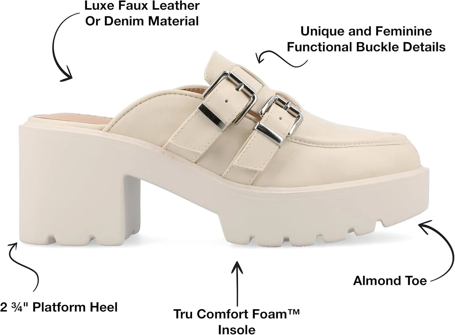 Journee Womens Light Weight Platform Mule Slip On Almond Toe Block Heel Buckle Brydie Comfort Foam Pumps