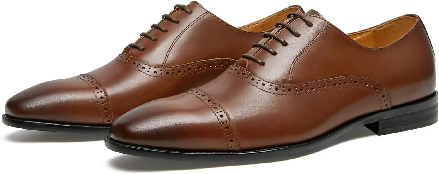 Journey West Mens Dress Shoes with Genuine Leather in Cap-Toe Business Oxford Formal Wedding Shoes for Men