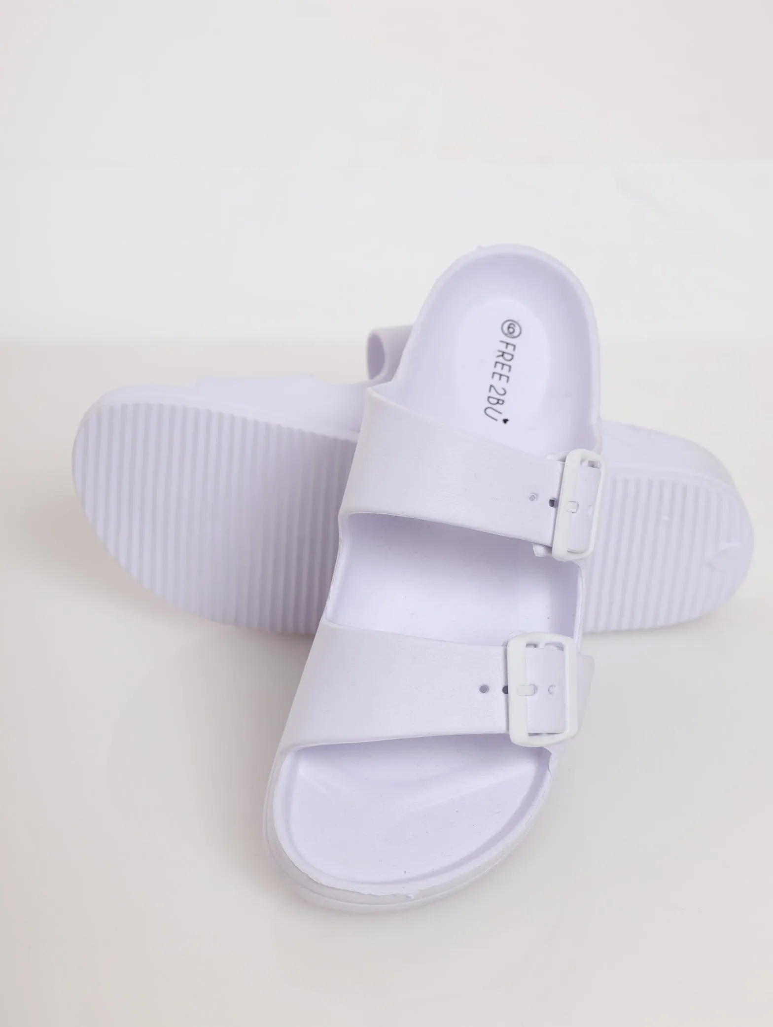Ladies Double Buckle Strap Moulded Mule Sandal - White