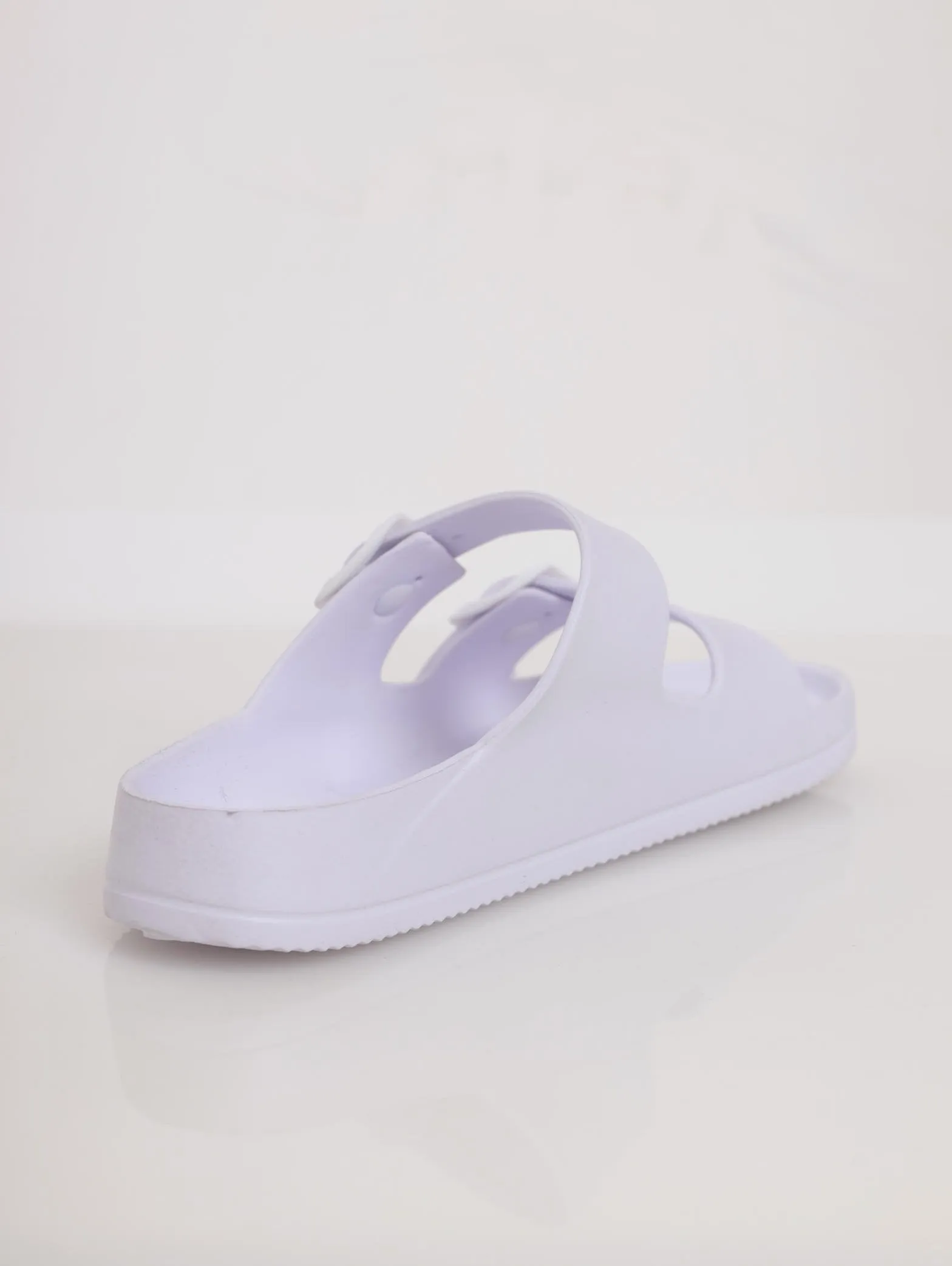 Ladies Double Buckle Strap Moulded Mule Sandal - White
