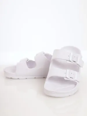 Ladies Double Buckle Strap Moulded Mule Sandal - White