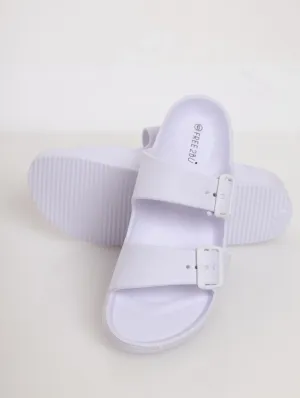 Ladies Double Buckle Strap Moulded Mule Sandal - White