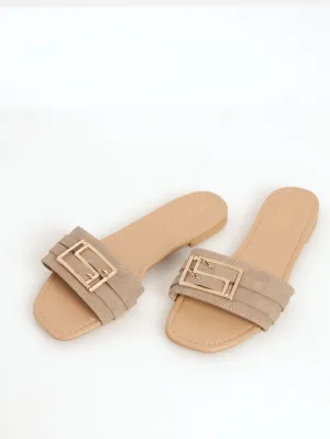 Ladies Mule Sandal With Detailed Buckle - Taupe