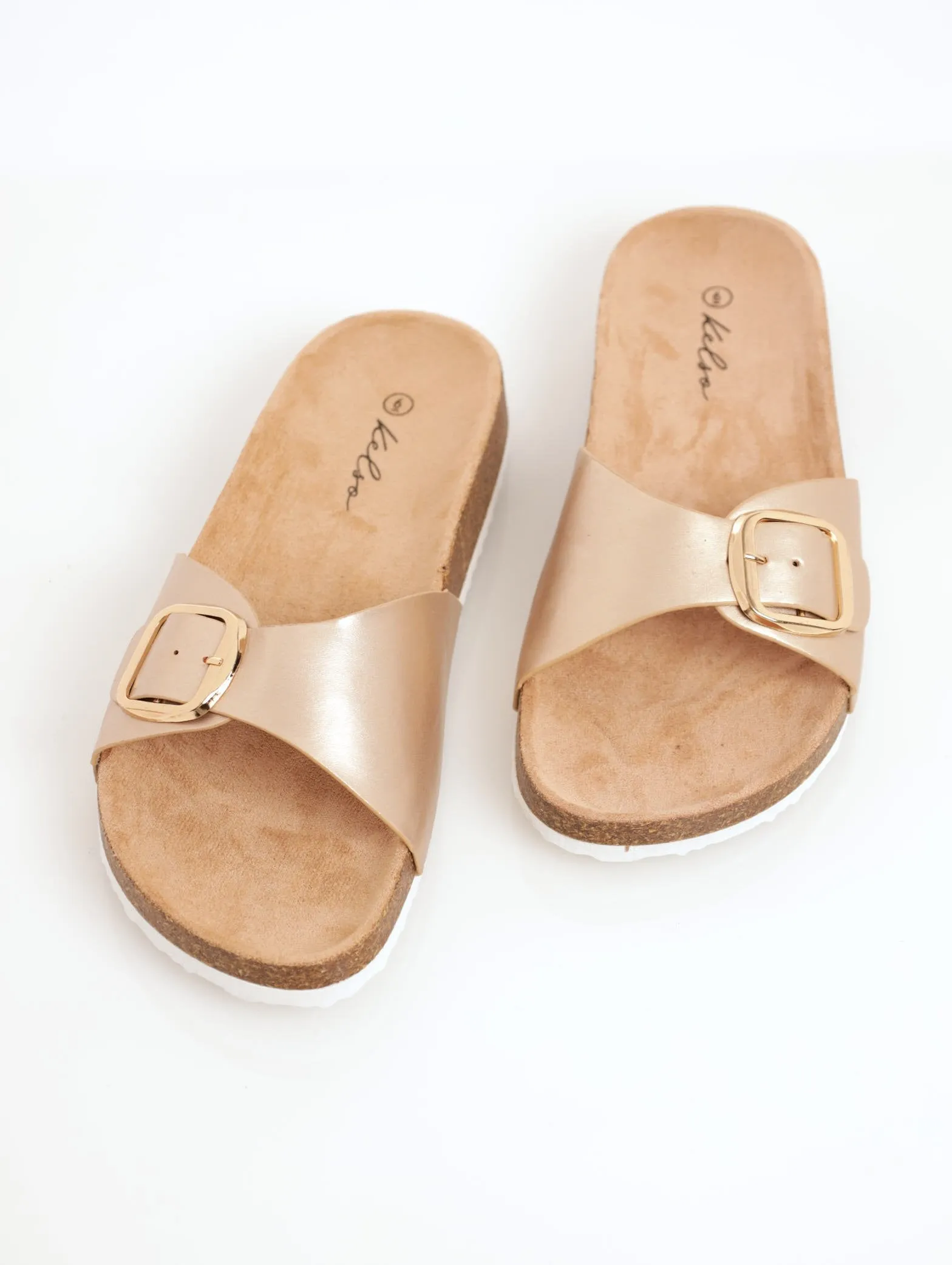 Ladies Single Buckle-Strap Mule Sandal - Gold