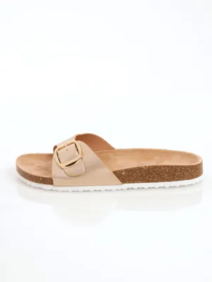 Ladies Single Buckle-Strap Mule Sandal - Gold