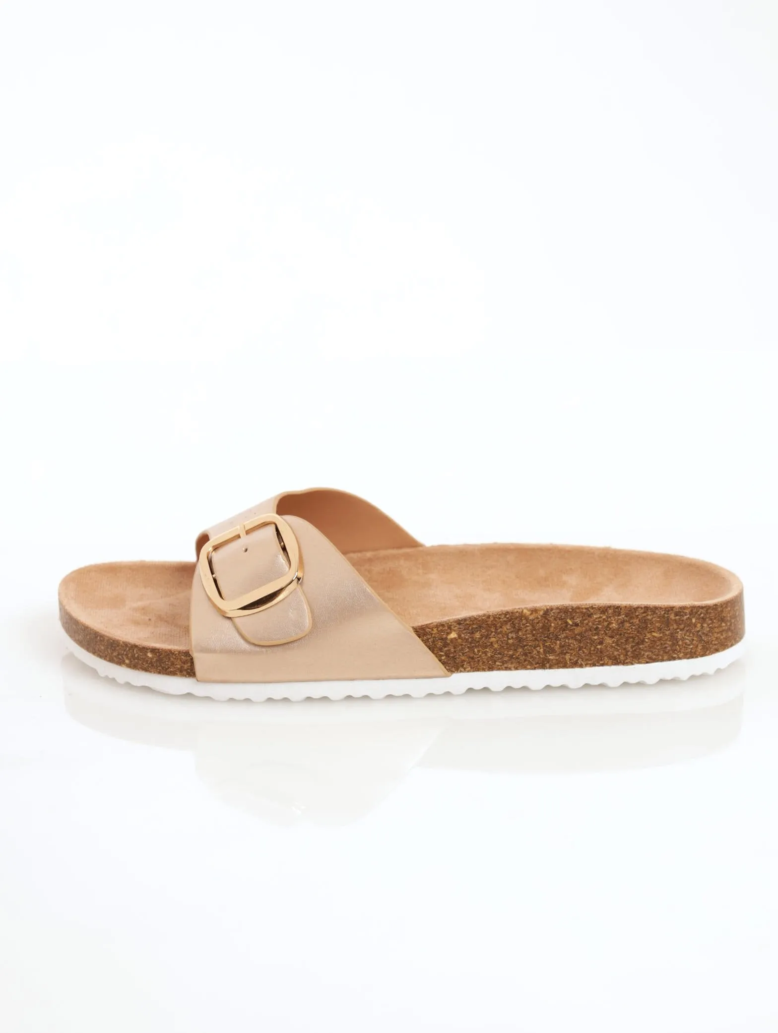 Ladies Single Buckle-Strap Mule Sandal - Gold
