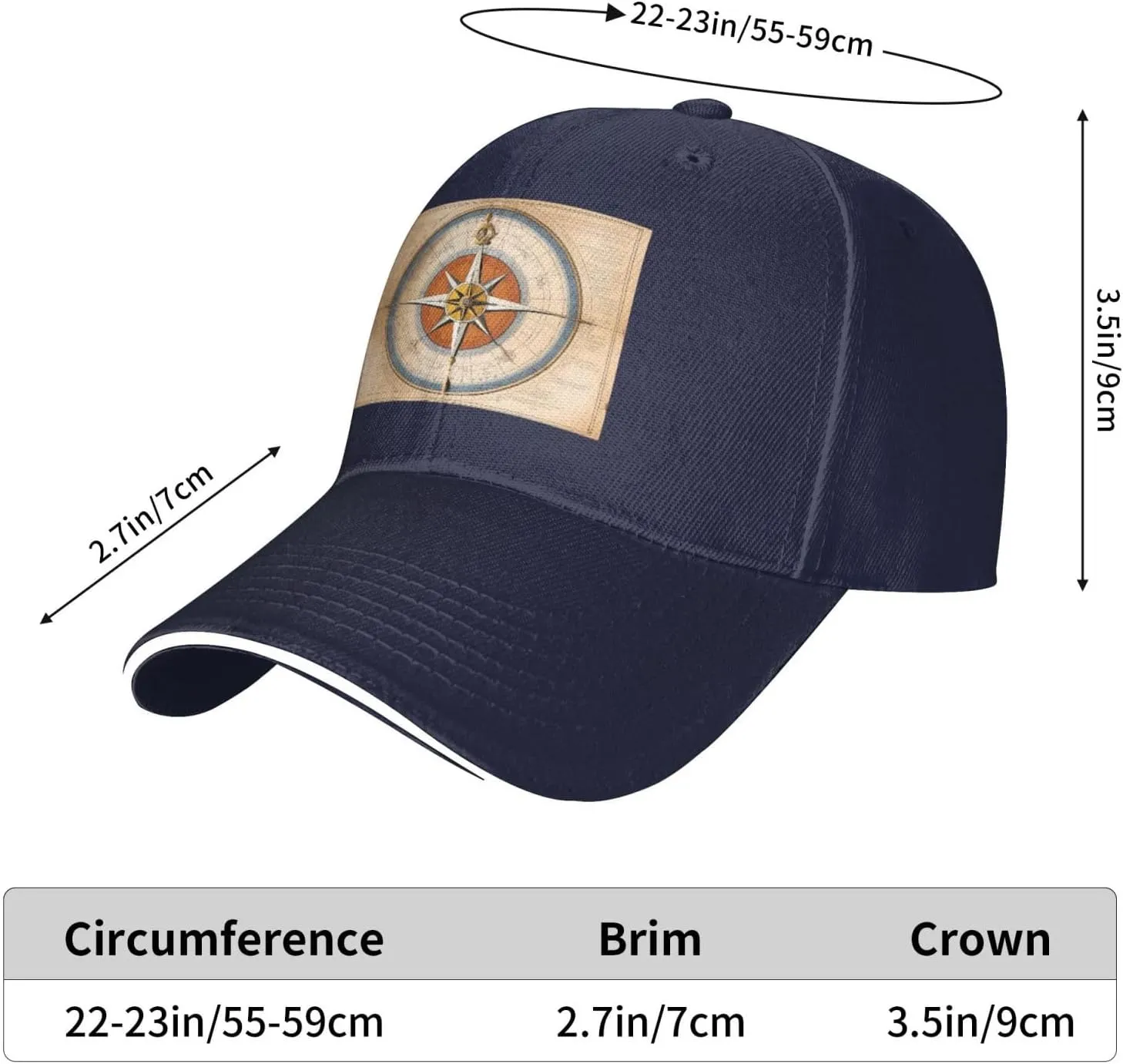 Law of The Compass Navigation Pattern Unisex Baseball Cap Black : Breathable, Light