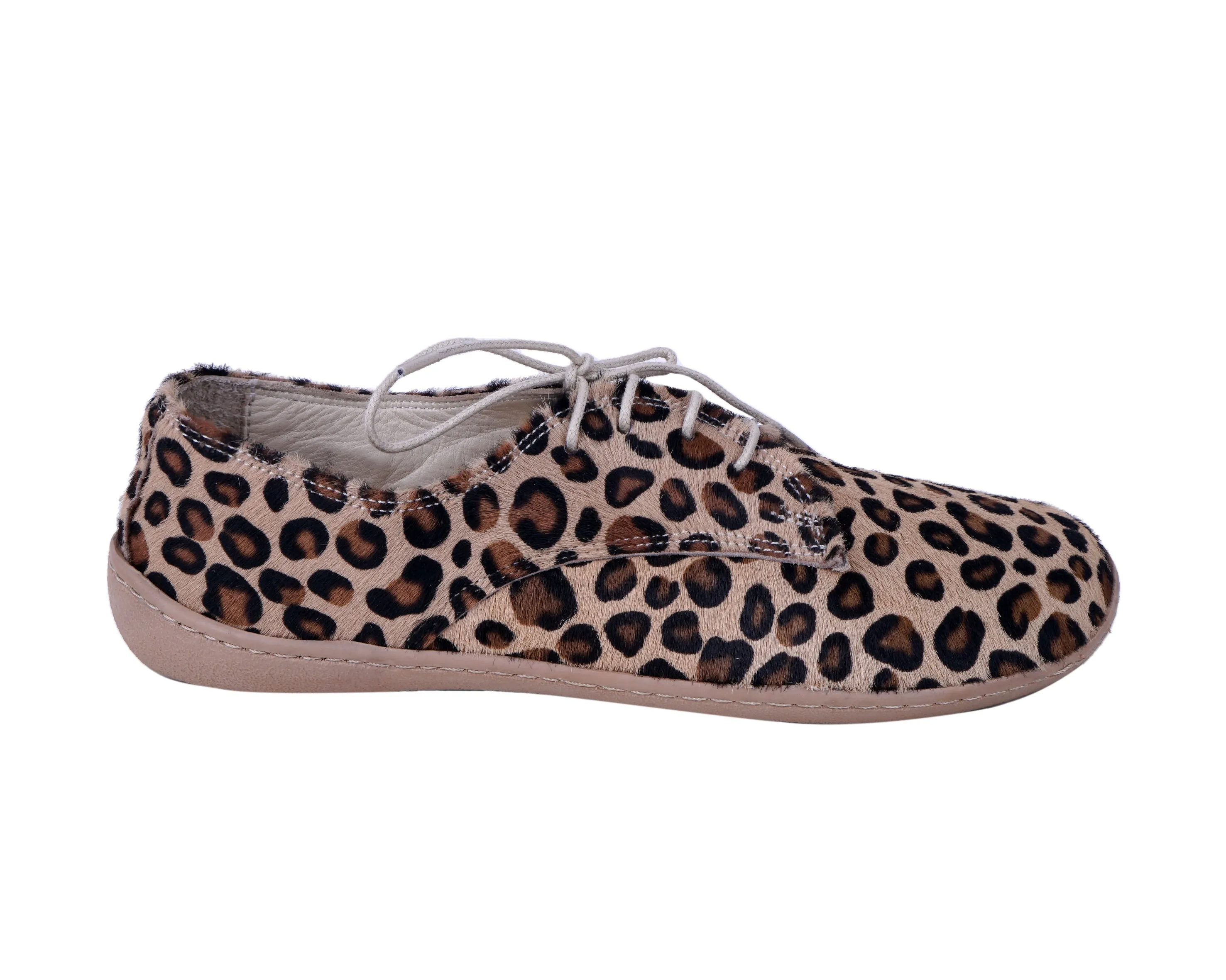 Leopard Oxford Wide Barefoot Shoes Smooth Leather Handmade 6mm Rubber Outsole