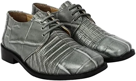 LIBERTYZENO Boys Animal Print Genuine Leather Kids Lace Up Oxford Dress Shoes for Prom Graduation