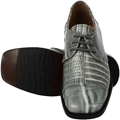 LIBERTYZENO Boys Animal Print Genuine Leather Kids Lace Up Oxford Dress Shoes for Prom Graduation
