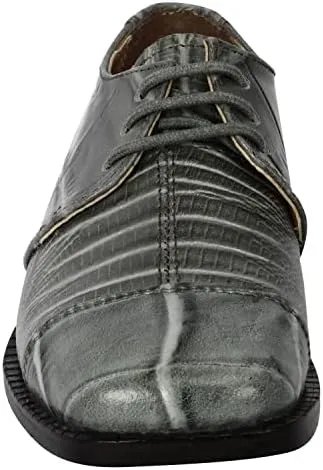 LIBERTYZENO Boys Animal Print Genuine Leather Kids Lace Up Oxford Dress Shoes for Prom Graduation