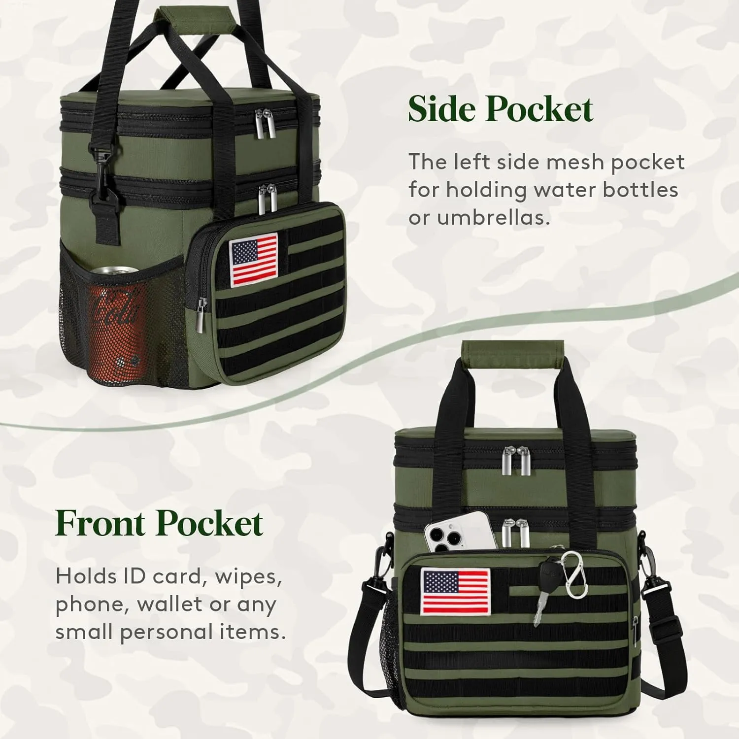 Lifewit Double Deck Tactical Lunch Box for Men, Expandable Leakproof Insulated Large Lunch Cooler with MOLLE Webbing and Shoulder Straps, Heavy Duty Lunch Bag for Men Work Camping Picnic, 16L Green