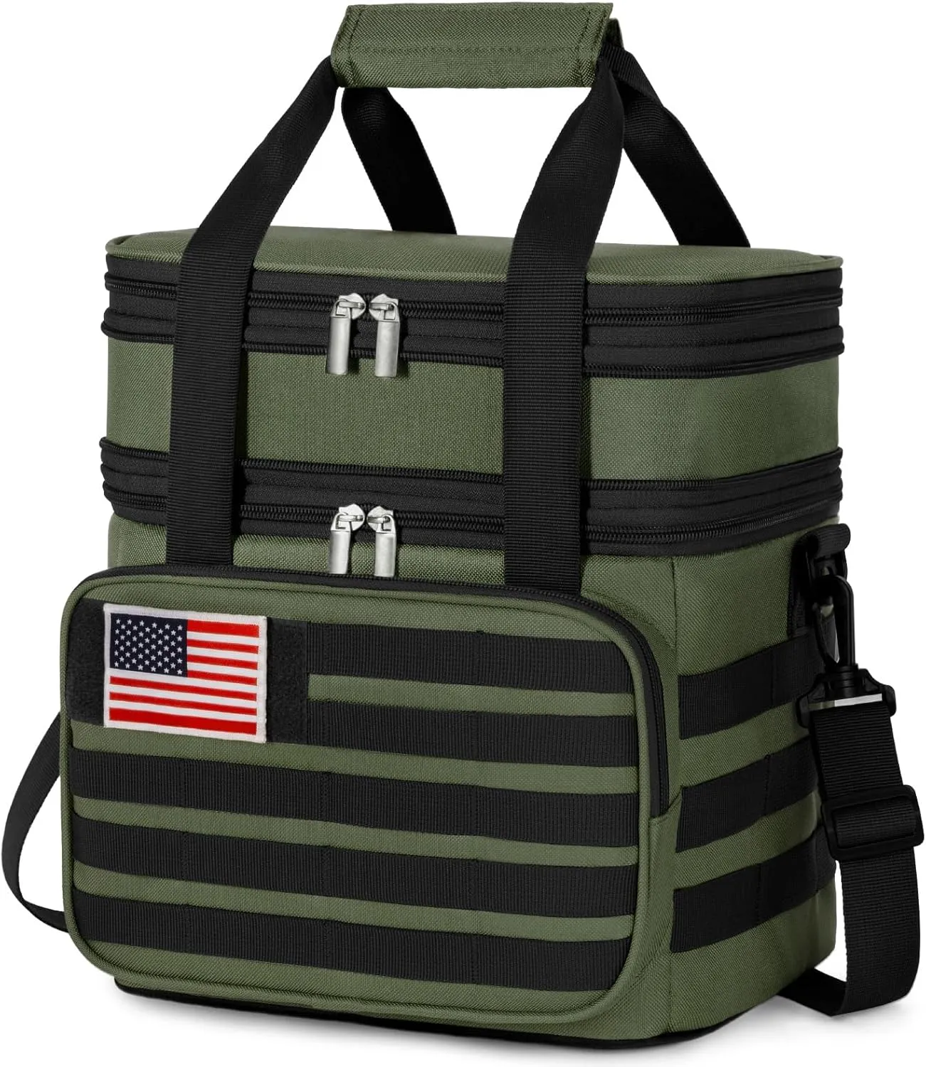 Lifewit Double Deck Tactical Lunch Box for Men, Expandable Leakproof Insulated Large Lunch Cooler with MOLLE Webbing and Shoulder Straps, Heavy Duty Lunch Bag for Men Work Camping Picnic, 16L Green