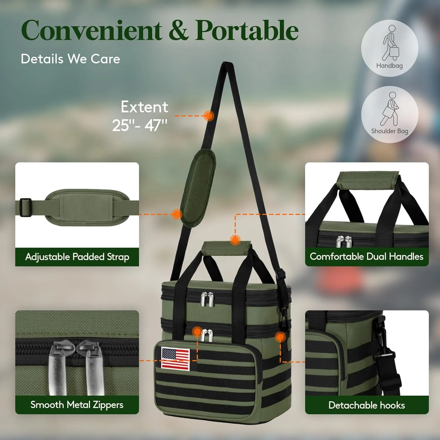 Lifewit Double Deck Tactical Lunch Box for Men, Expandable Leakproof Insulated Large Lunch Cooler with MOLLE Webbing and Shoulder Straps, Heavy Duty Lunch Bag for Men Work Camping Picnic, 16L Green
