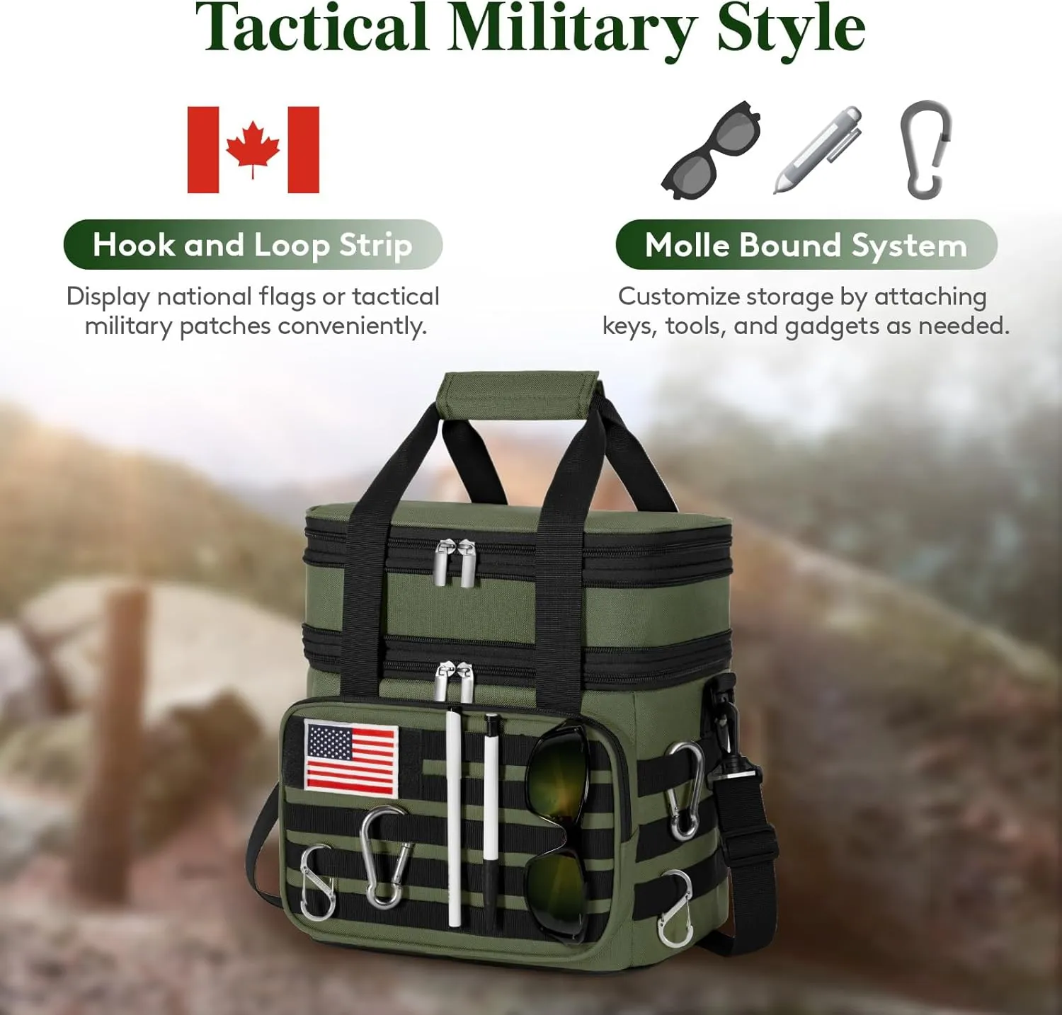 Lifewit Double Deck Tactical Lunch Box for Men, Expandable Leakproof Insulated Large Lunch Cooler with MOLLE Webbing and Shoulder Straps, Heavy Duty Lunch Bag for Men Work Camping Picnic, 16L Green