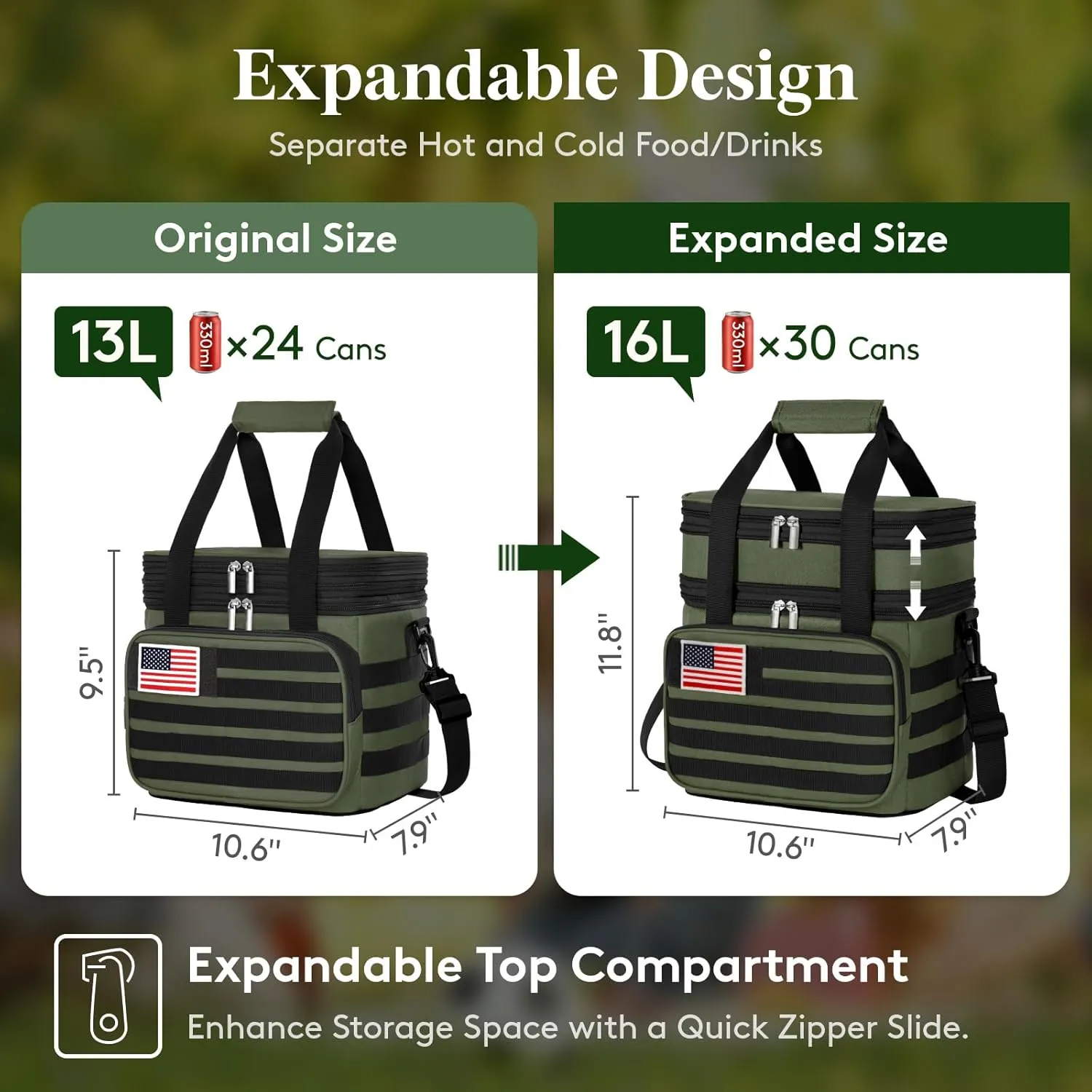 Lifewit Double Deck Tactical Lunch Box for Men, Expandable Leakproof Insulated Large Lunch Cooler with MOLLE Webbing and Shoulder Straps, Heavy Duty Lunch Bag for Men Work Camping Picnic, 16L Green