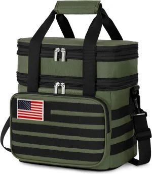 Lifewit Double Deck Tactical Lunch Box for Men, Expandable Leakproof Insulated Large Lunch Cooler with MOLLE Webbing and Shoulder Straps, Heavy Duty Lunch Bag for Men Work Camping Picnic, 16L Green