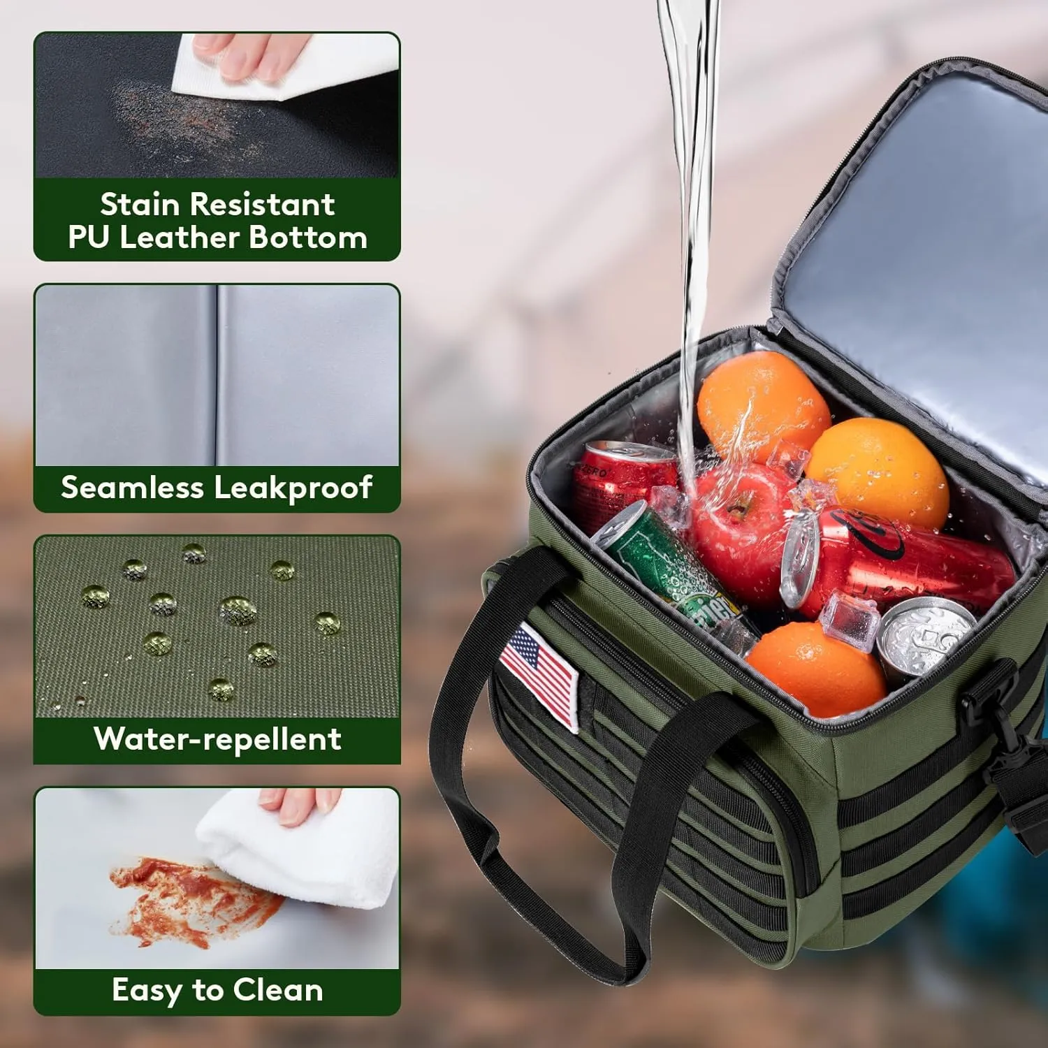 Lifewit Double Deck Tactical Lunch Box for Men, Expandable Leakproof Insulated Large Lunch Cooler with MOLLE Webbing and Shoulder Straps, Heavy Duty Lunch Bag for Men Work Camping Picnic, 16L Green