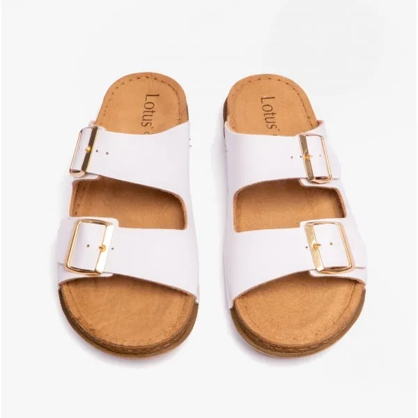 Lotus CORTONA Womens Open-Toe Mule Sandals White