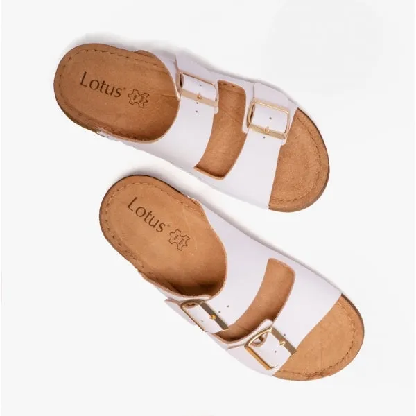 Lotus CORTONA Womens Open-Toe Mule Sandals White