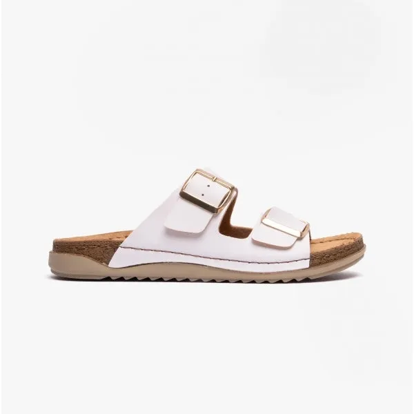 Lotus CORTONA Womens Open-Toe Mule Sandals White