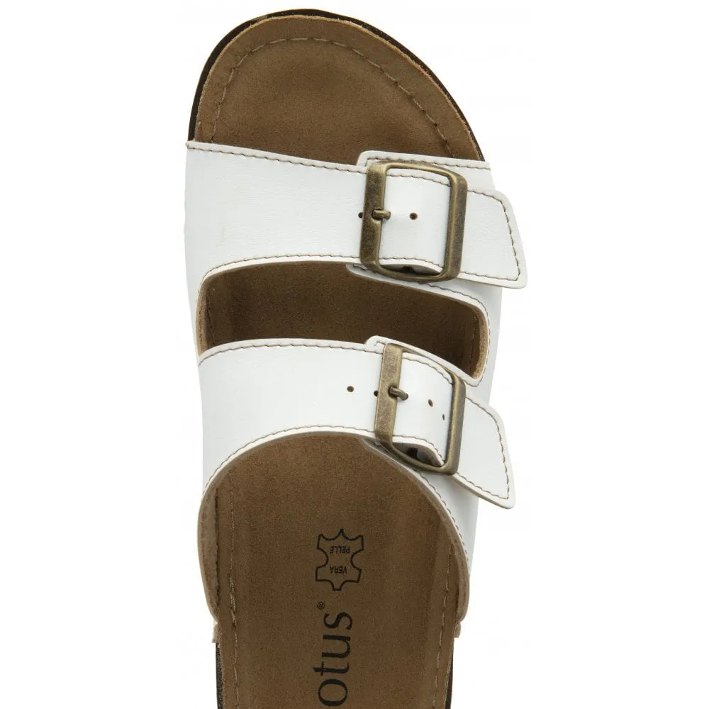 Lotus Trento Women's Twin Strap Slider Mule Sandal White
