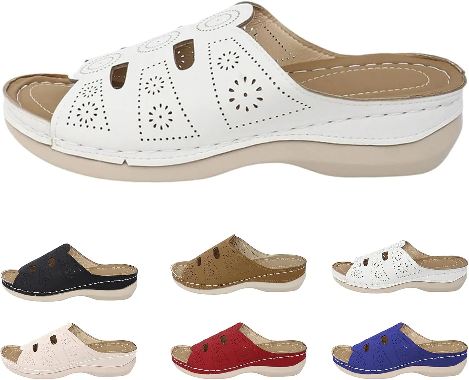 Low Wedge Sandals for Women Trendy Carved Floral Orthopedic Slippers, Open Toe Hollow Out Breathable Platform Sandals Comfortable Slip on Platform Walking Slippers