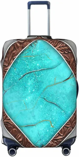Luggage Cover For Travel Blue Western Country Turquoise Floral Tooled Leather– Scratch-Resistant Ideal For Travel 20-28 Inch.