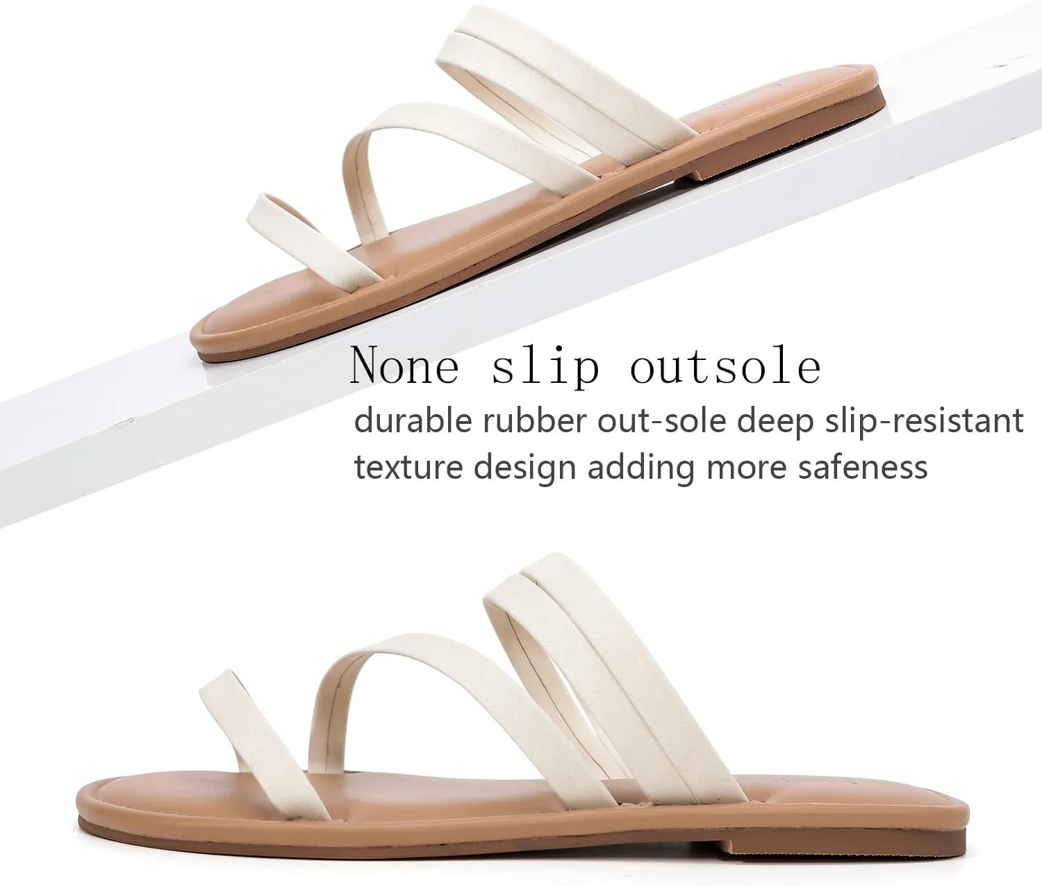 Luoika Women's Wide Width Flat Slides Sandals, Strapy Slide Sandal Slip on Dressy Summer Shoes for Women.