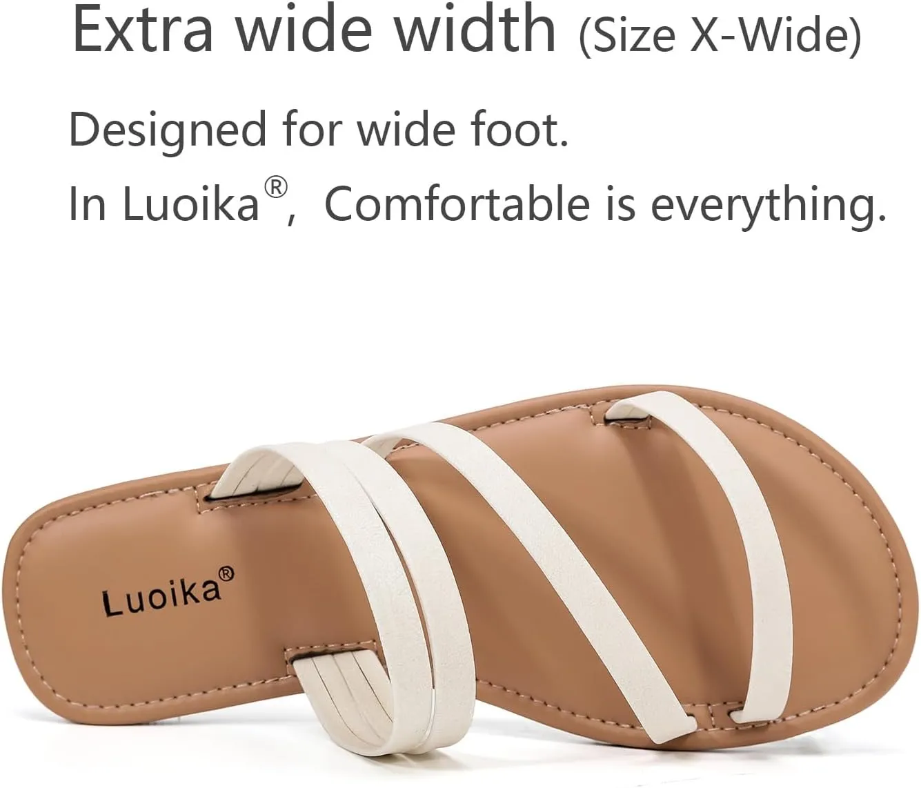 Luoika Women's Wide Width Flat Slides Sandals, Strapy Slide Sandal Slip on Dressy Summer Shoes for Women.