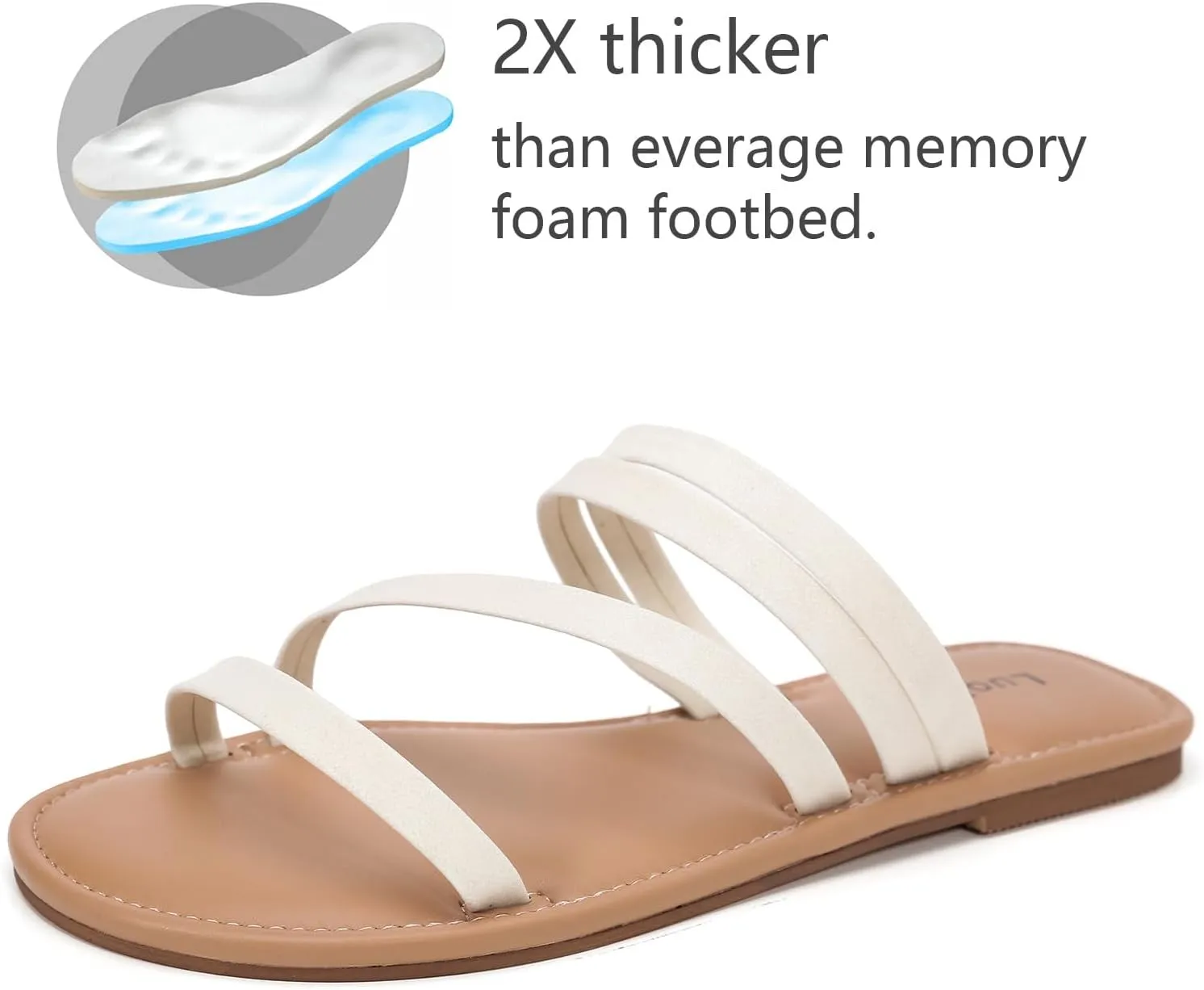 Luoika Women's Wide Width Flat Slides Sandals, Strapy Slide Sandal Slip on Dressy Summer Shoes for Women.
