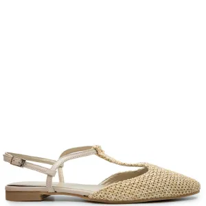 Manuela Beige Crochet Pointed T Strap