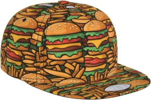 Many Cute Burgers Outdoor Sports Baseball Cap, Daily Sports Adjustable Fashionable Flat Brim hat, Unisex Four-Season Outdoor Sports Cap, Black