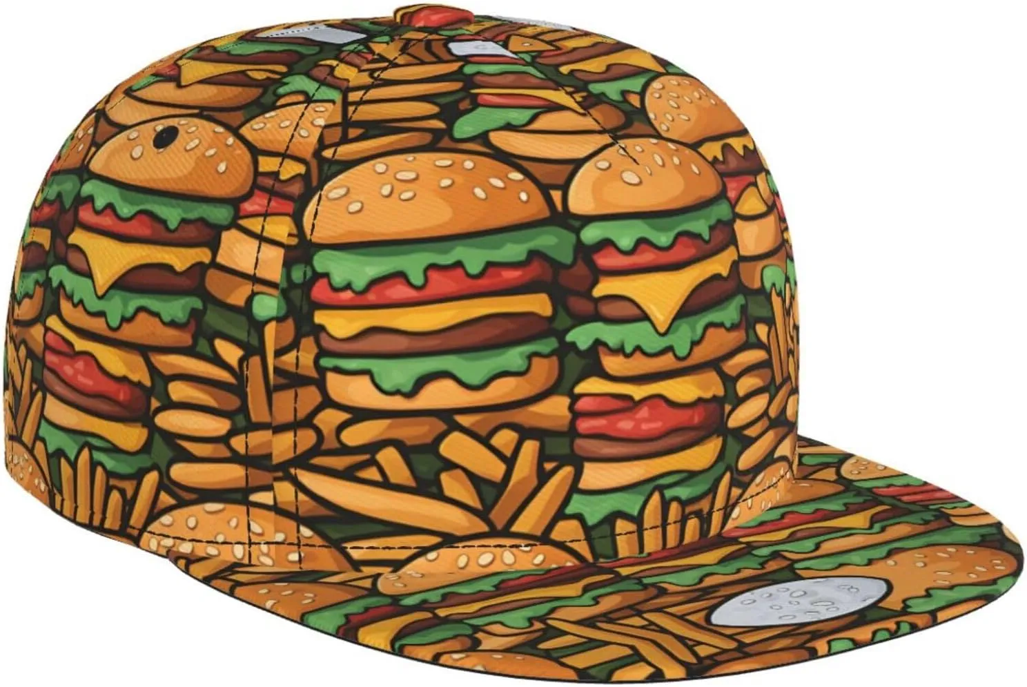 Many Cute Burgers Outdoor Sports Baseball Cap, Daily Sports Adjustable Fashionable Flat Brim hat, Unisex Four-Season Outdoor Sports Cap, Black