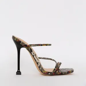 Mariana Multi Snake Print Strappy Mule Heels