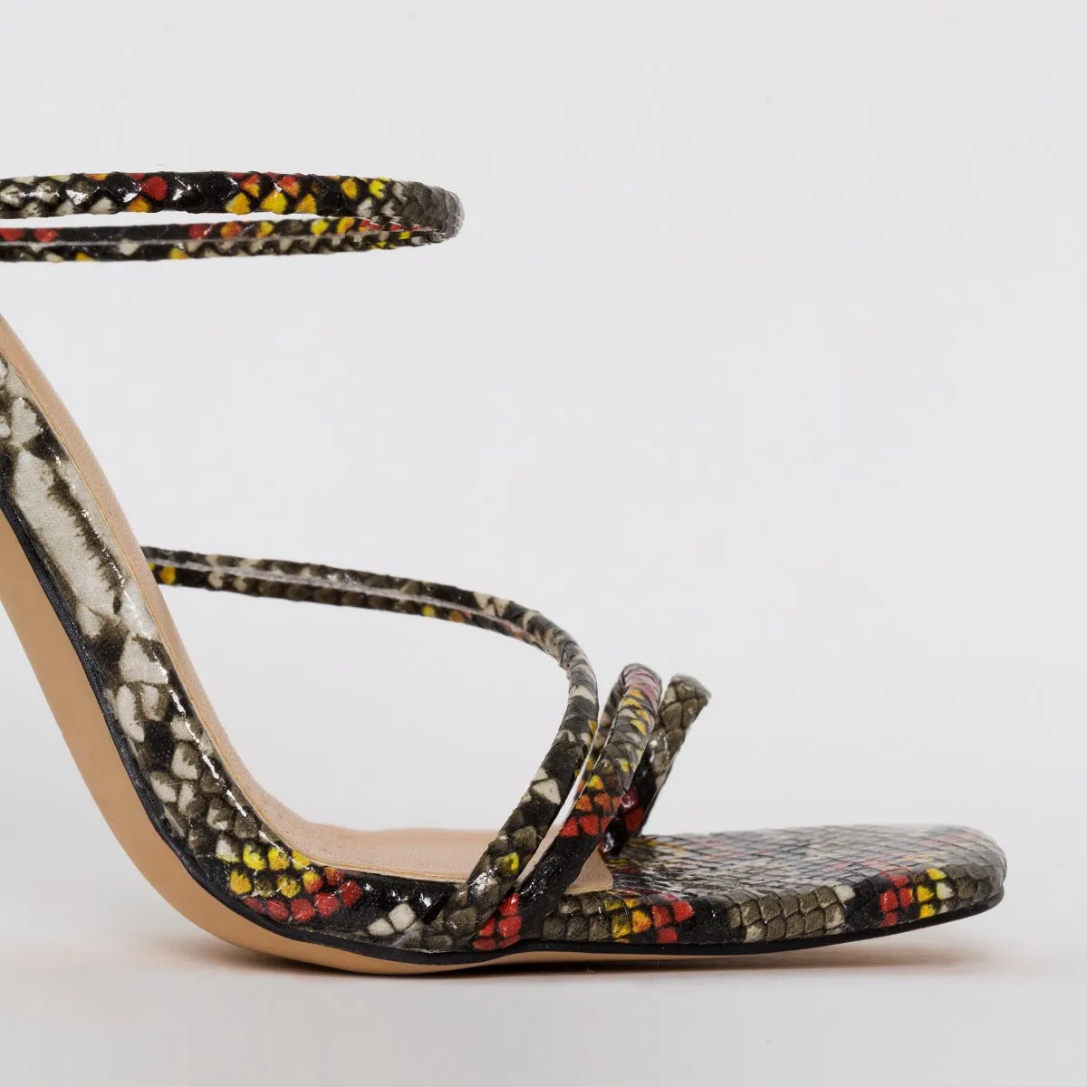 Mariana Multi Snake Print Strappy Mule Heels