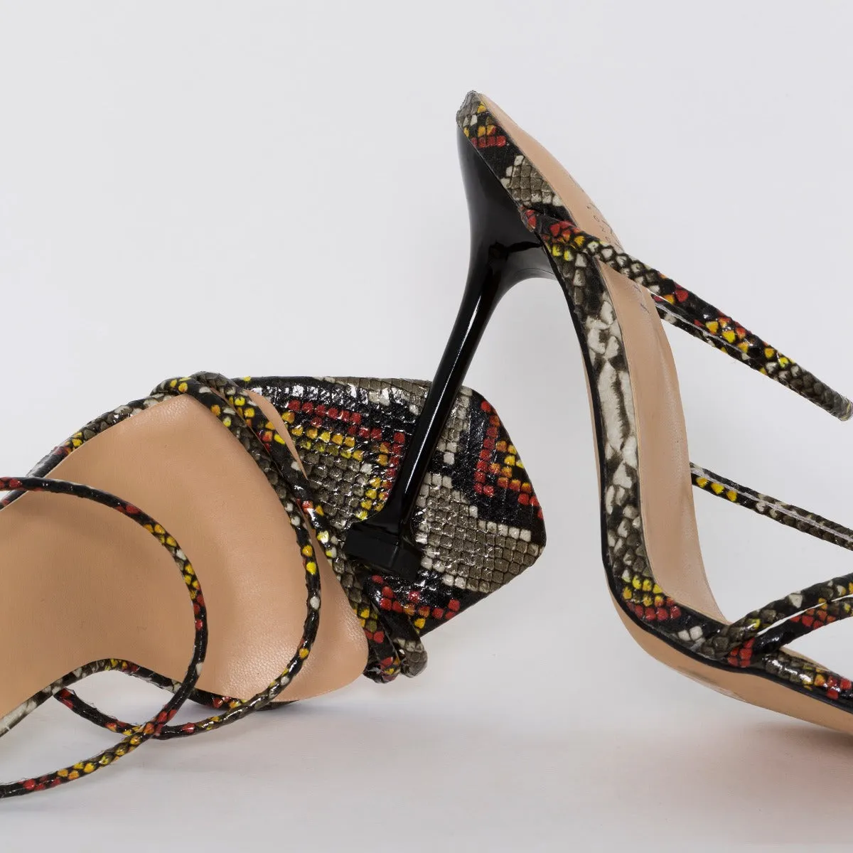 Mariana Multi Snake Print Strappy Mule Heels