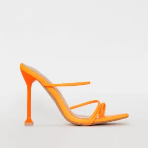 Mariana Orange Snake Print Strappy Mule Heels