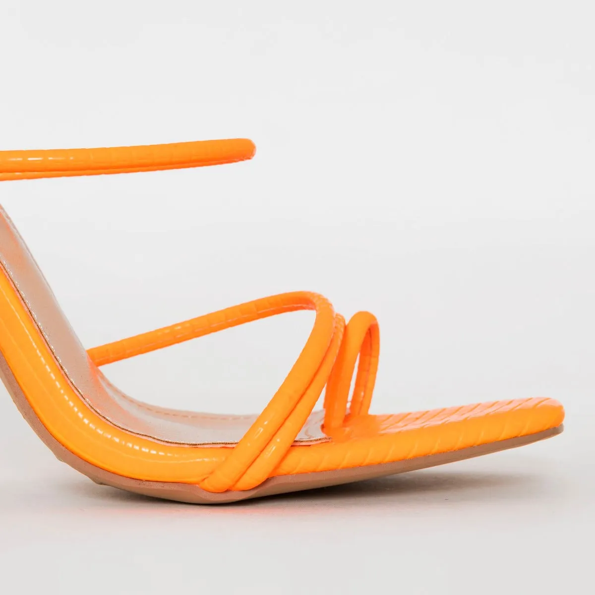Mariana Orange Snake Print Strappy Mule Heels