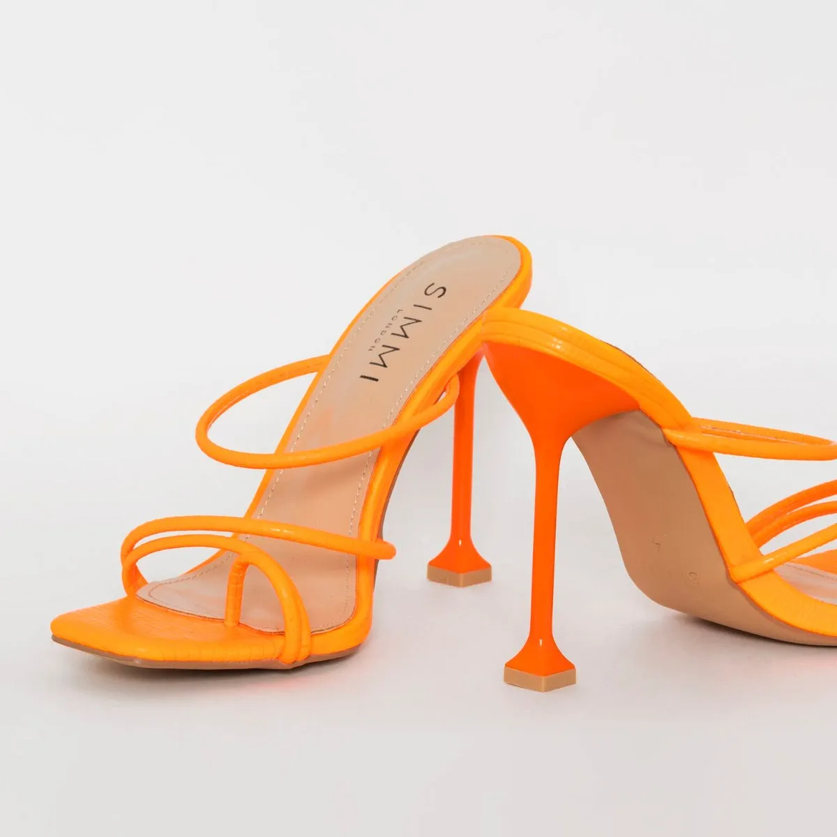 Mariana Orange Snake Print Strappy Mule Heels
