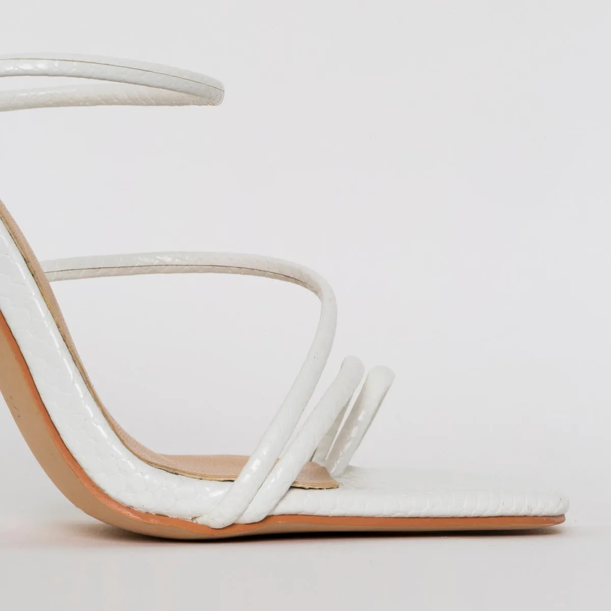 Mariana White Snake Print Strappy Mule Heels