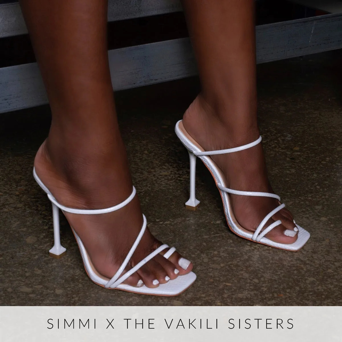 Mariana White Snake Print Strappy Mule Heels