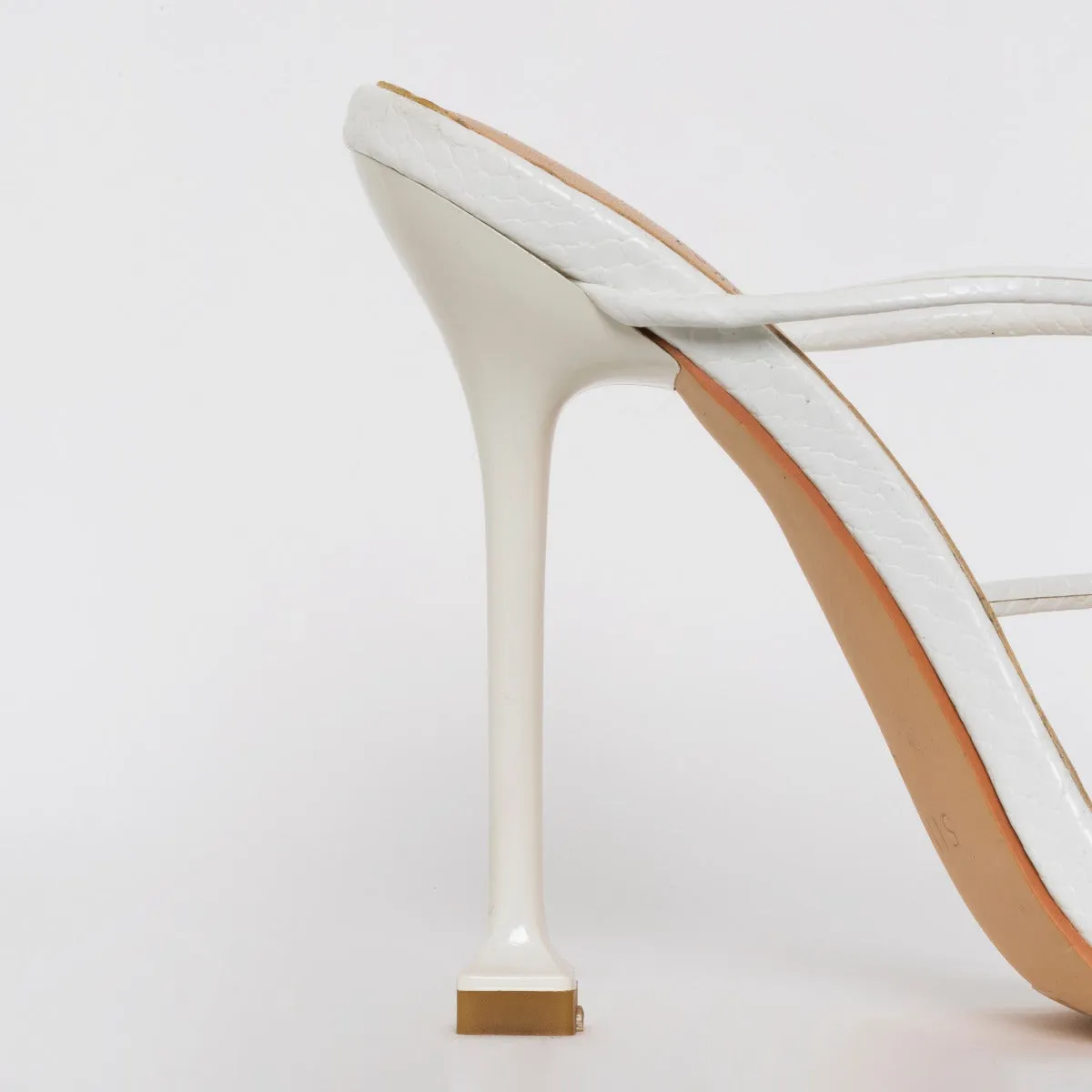 Mariana White Snake Print Strappy Mule Heels